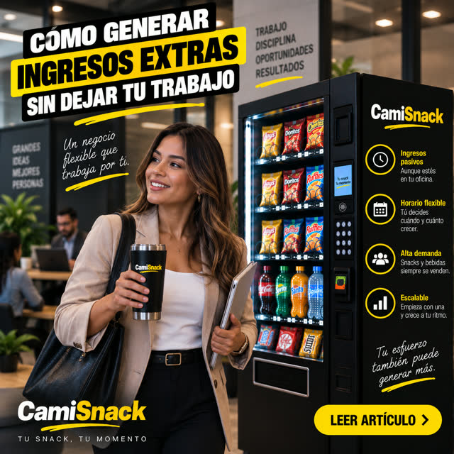 Profesional de paso por el lobby junto a su máquina expendedora, un ingreso que no ocupa su jornada
