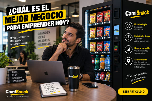 Persona evaluando el negocio de las máquinas expendedoras frente a una CamiSnack